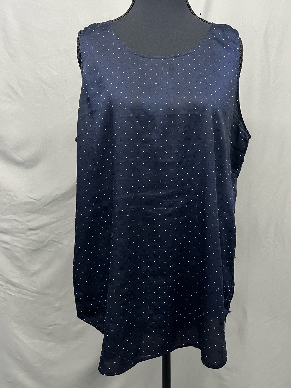 Ann Taylor Navy White Polka Dot Tank Shell with Zipper Back Closure